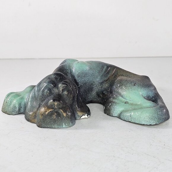 Chalkware Sleeping Hound Dog With Puppies Green Black - Picture 4 of 15
